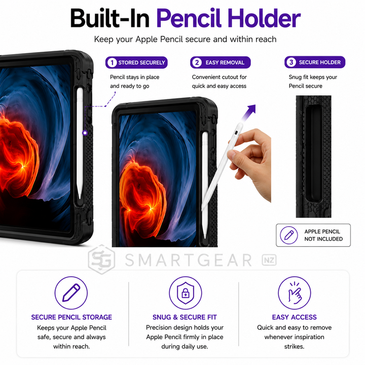 iPad 10th & 11th Gen Shockproof Case with Kickstand & Pencil Holder – Blue