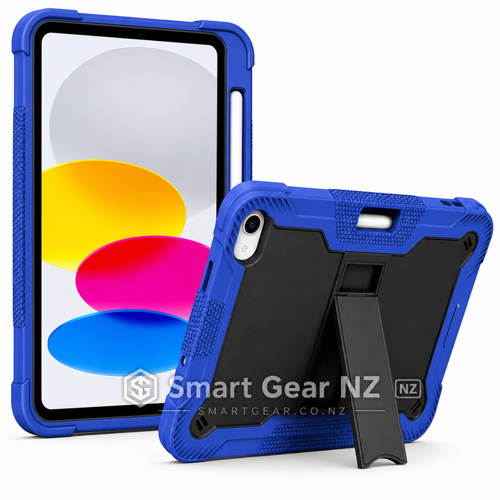 iPad 10th & 11th Gen Shockproof Case with Kickstand & Pencil Holder – Blue