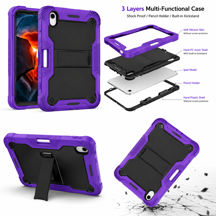 iPad 10th Gen 10.9-inch & 11th Gen 11-inch Rugged Shockproof Case with Kickstand & Pencil Holder - Purple