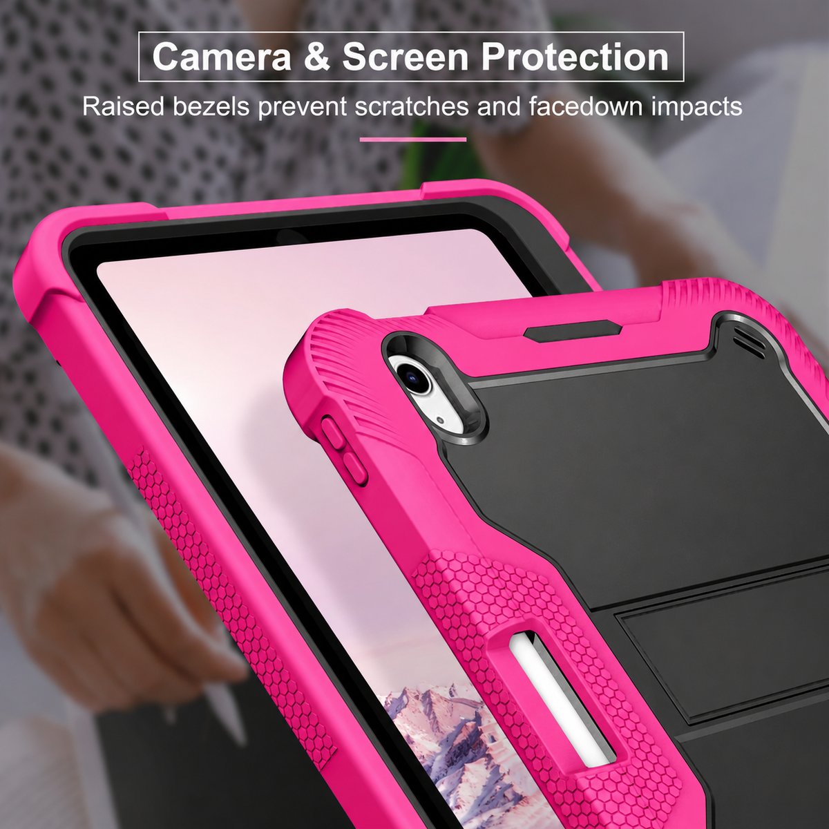 iPad 10th & 11th Gen Shockproof Case with Kickstand & Pencil Holder – Pink