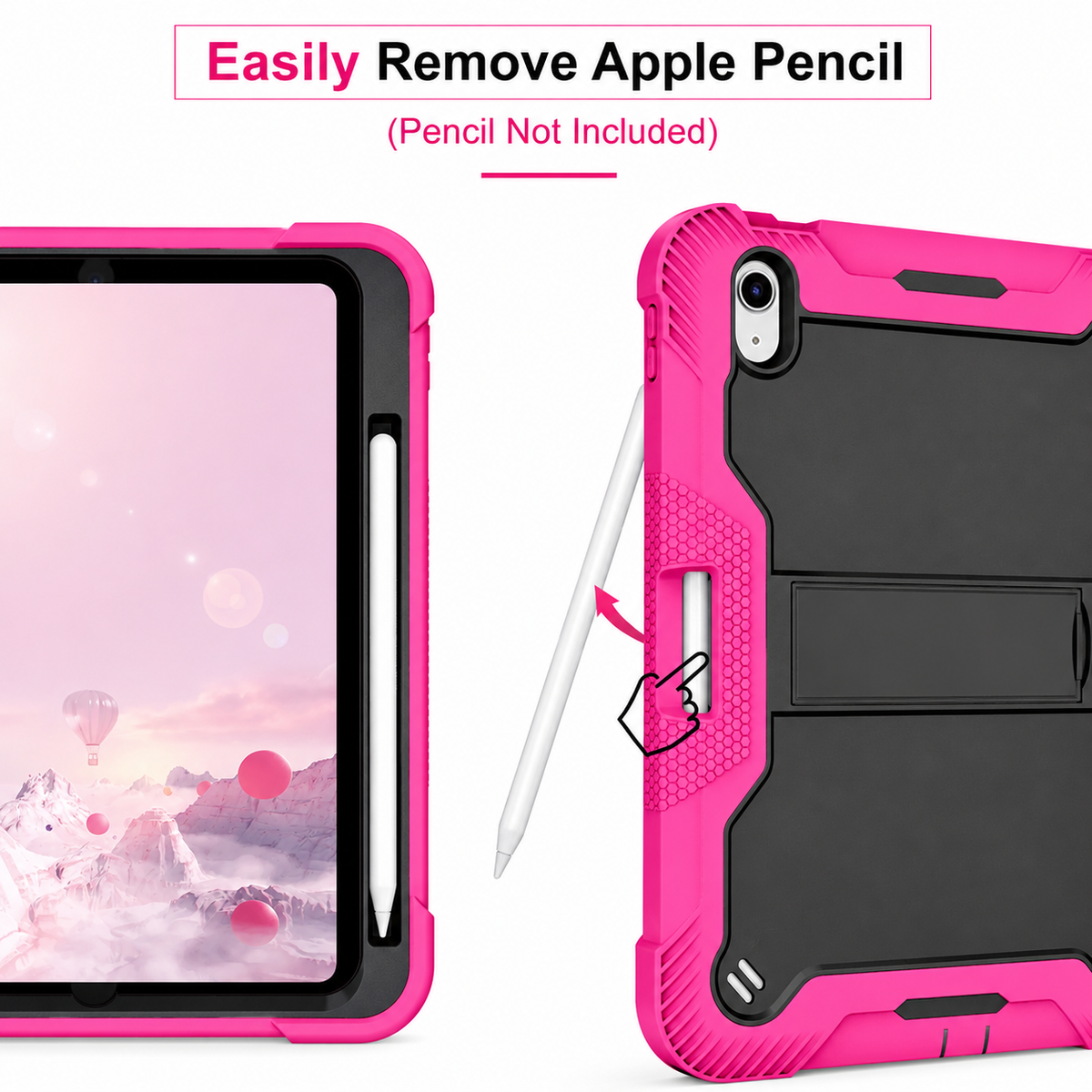 iPad 10th & 11th Gen Shockproof Case with Kickstand & Pencil Holder – Pink