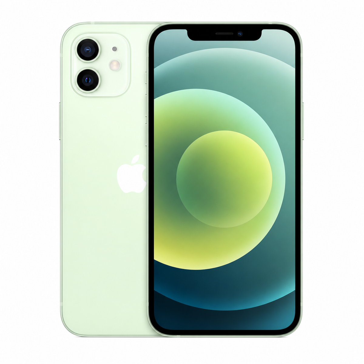 Green Apple iPhone 12 smartphone from SmartGear NZ New Lynn New Zealand showing front and back on a white background