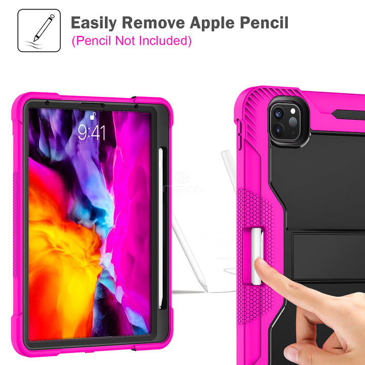 iPad Air 5th & 4th Gen / iPad Pro 11-inch (2020–2022) Heavy Duty Rugged Case with Kickstand & Pencil Holder – Pink