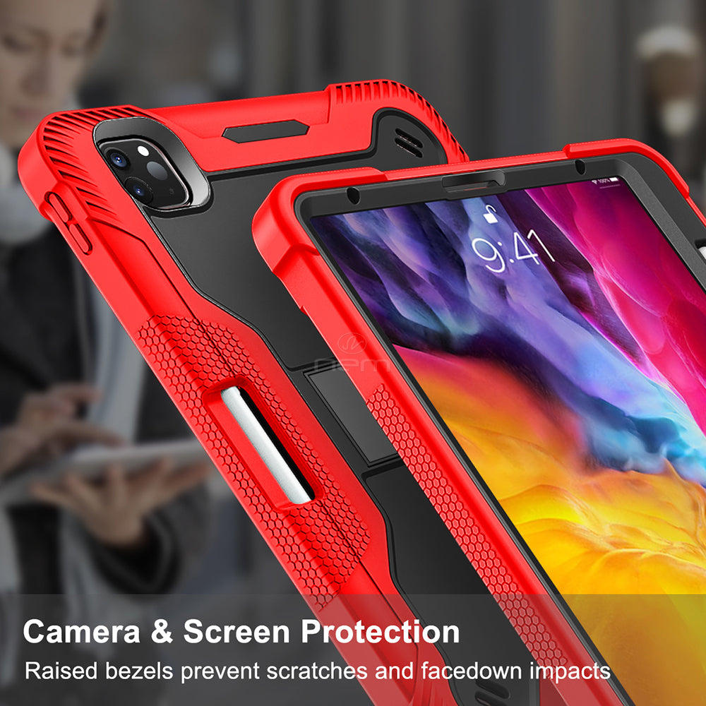 iPad Air 5th & 4th Gen / iPad Pro 11-inch (2020–2022) Heavy Duty Rugged Case with Kickstand & Pencil Holder – Red