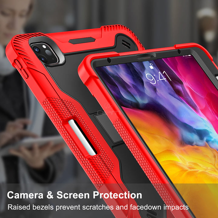iPad Air 5th & 4th Gen / iPad Pro 11-inch (2020–2022) Heavy Duty Rugged Case with Kickstand & Pencil Holder – Red
