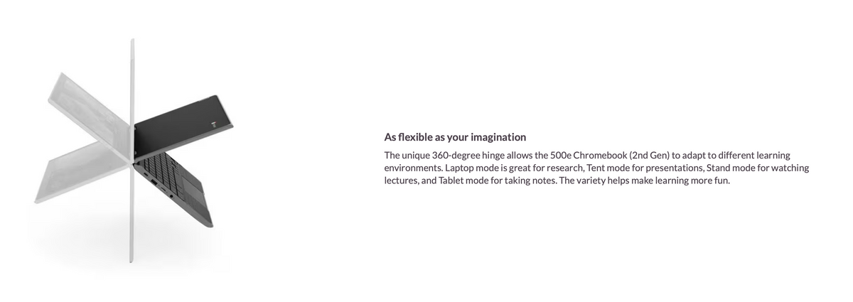 Lenovo Chromebook 500e 2nd Gen – 360 Degree Hinge Side View
