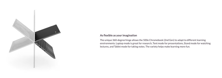 Lenovo Chromebook 500e 2nd Gen – 360 Degree Hinge Side View
