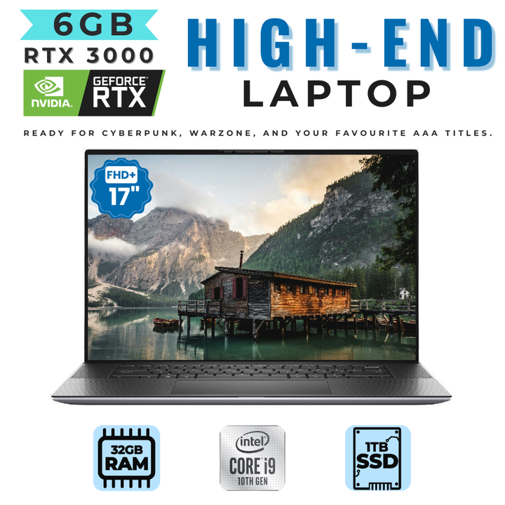 Dell Precision 5750 Laptop 17-inch - Intel i9-10885H - 32GB RAM - 1TB SSD - RTX 3000 - Win11 Pro - Used