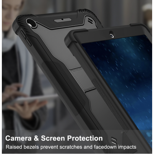 Apple iPad 7, 8 and 9 (10.2 inch) Black Shockproof Rugged Case with Kickstand