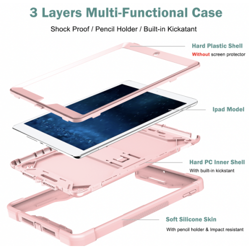 Apple iPad 7, 8, 9 (10.2 inch) Rose Gold Shockproof Rugged Case with Kickstand