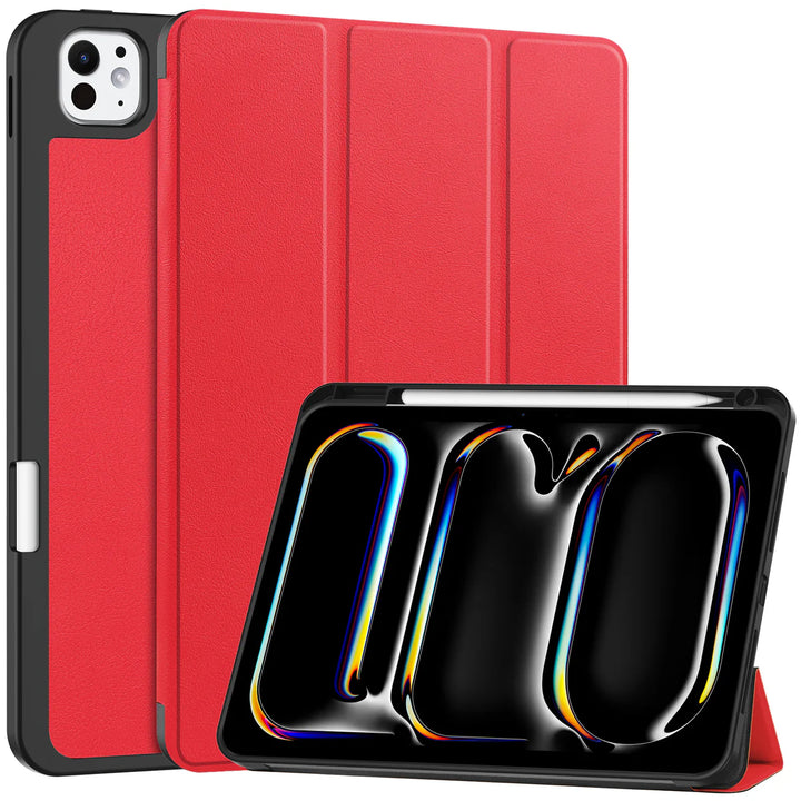 iPad Pro 12.9 2018 to 2022 Tri-Fold PU Leather Case with Pencil Holder - Red