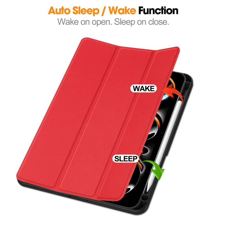 iPad Pro 12.9 2018 to 2022 Tri-Fold PU Leather Case with Pencil Holder - Red