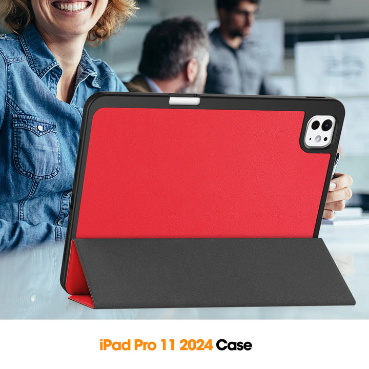 iPad Pro 12.9 2018 to 2022 Tri-Fold PU Leather Case with Pencil Holder - Red