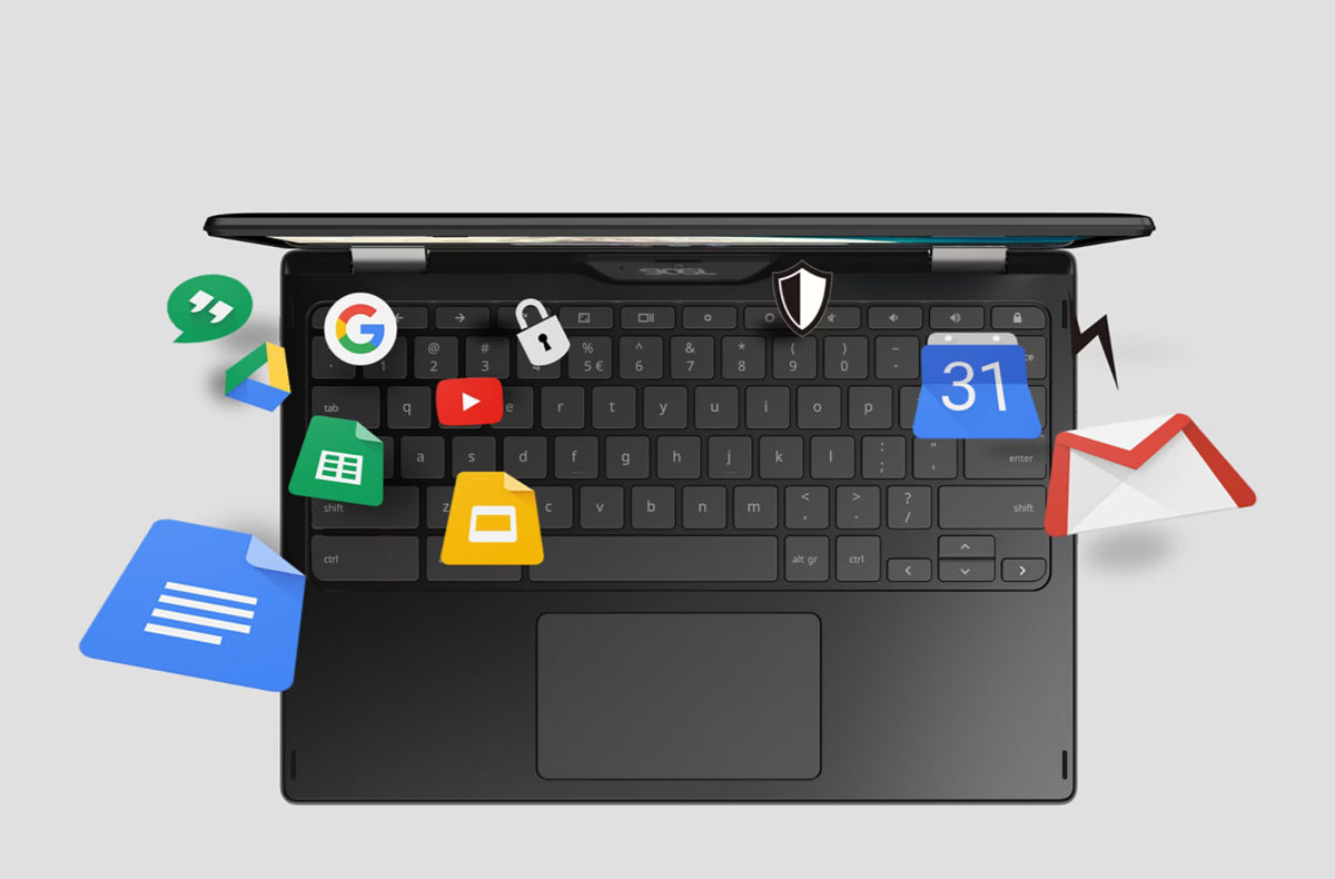 Acer Chromebook Spin 511 keyboard and touchpad with Google apps illustration - SmartGear NZ