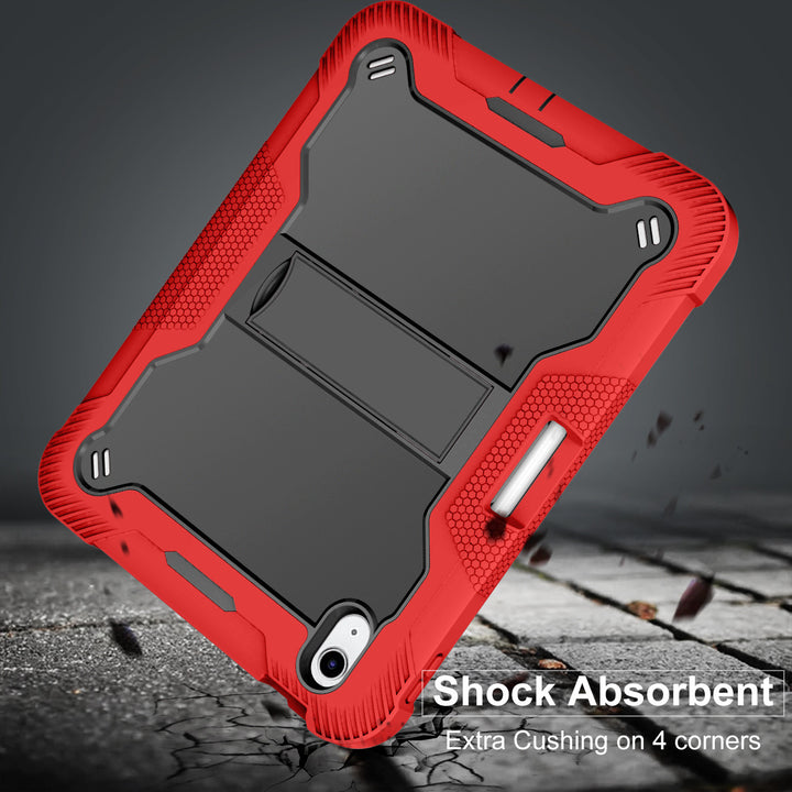 iPad 10th Gen 10.9-inch & 11th Gen 11-inch Rugged Shockproof Case with Kickstand & Pencil Holder - Red Black