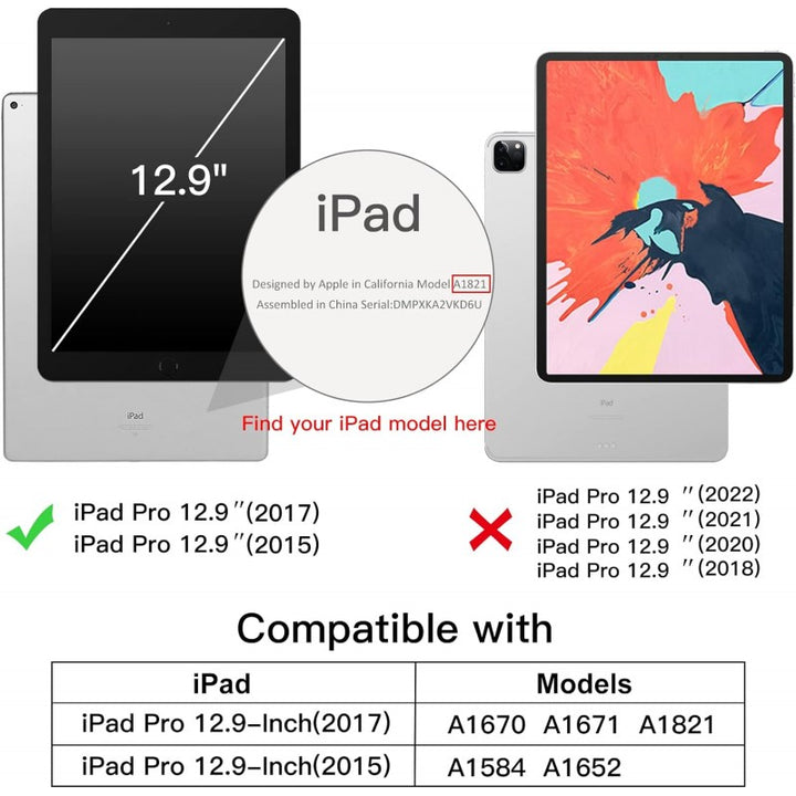 Trifold Smart Case for iPad Pro 12.9 1st & 2nd Gen (2015 & 2017) - Black (Auto Sleep/Wake)