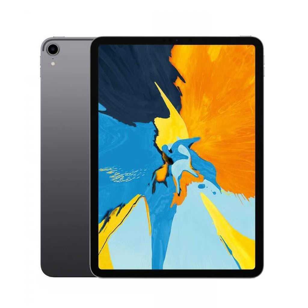 Tablet with a colorful abstract design on the screen, showing the back and front views.