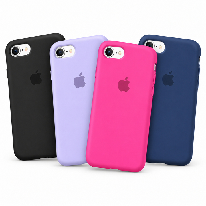 Black, Purple, Hot Pink and Midnight Blue Apple silicone cases for iPhone 7, iPhone 8 and iPhone SE 2020/2022