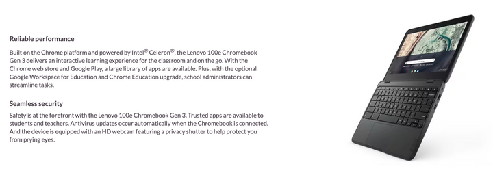 Lenovo Chromebook 100E Gen 3 Intel Celeron N4500 11.6 inch laptop front view SmartGear NZ New Lynn 2