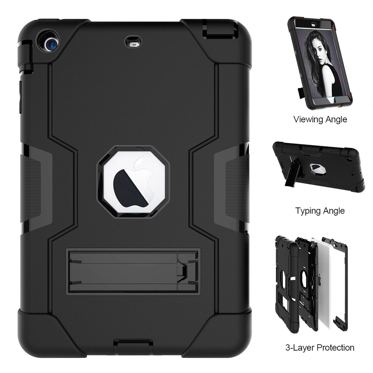 Apple iPad Air 3 (10.5) & iPad Pro 10.5 Black Shockproof Rugged Case with Kickstand
