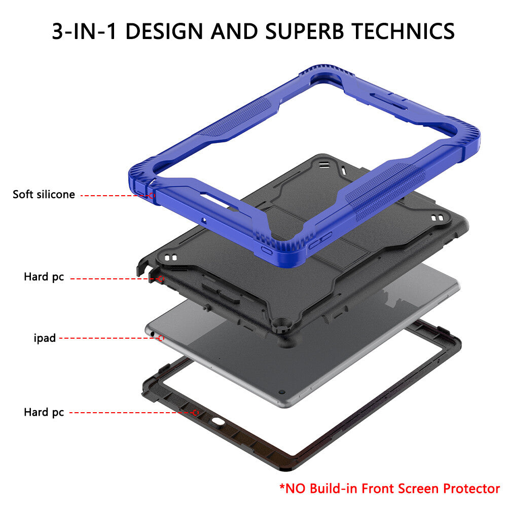 Apple iPad 7, 8, 9 (10.2 inch) Shockproof Rugged Case with Kickstand Blue