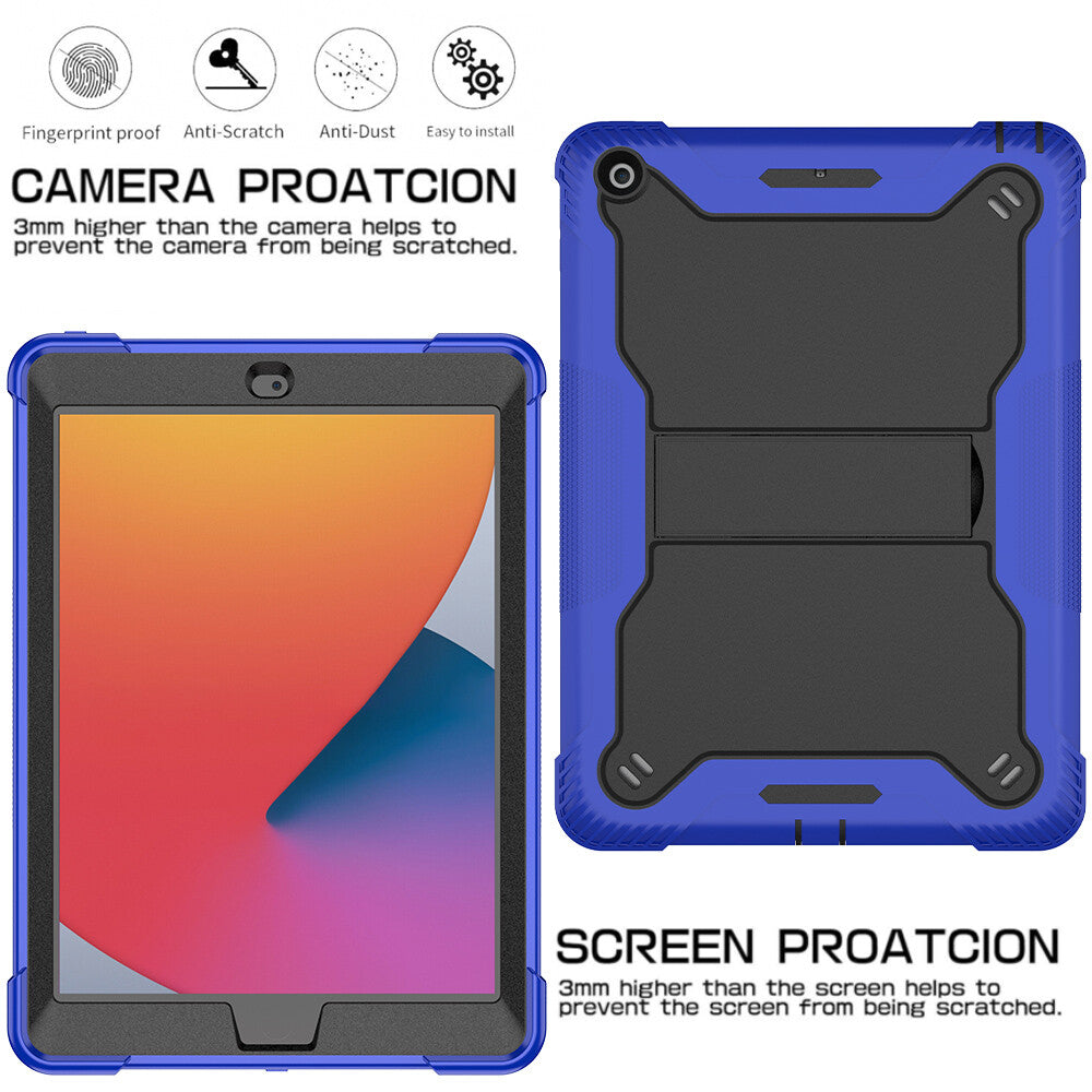 Apple iPad 7, 8, 9 (10.2 inch) Shockproof Rugged Case with Kickstand Blue