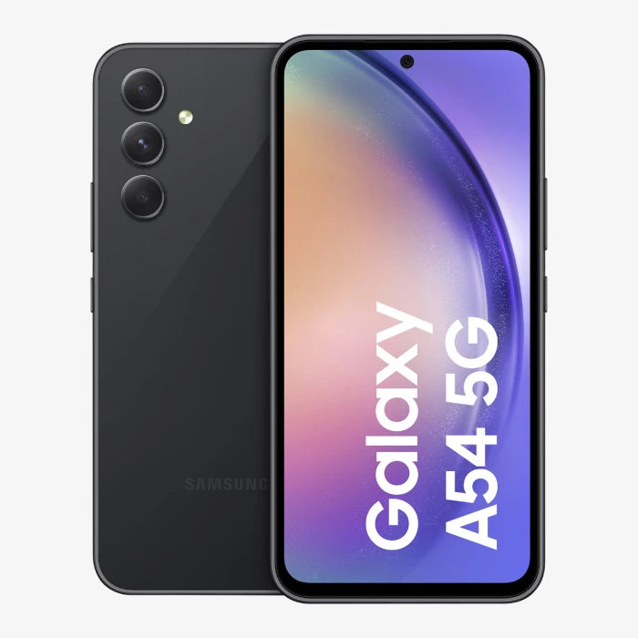 Samsung Galaxy A54 5G smartphone showing front and back on a white background