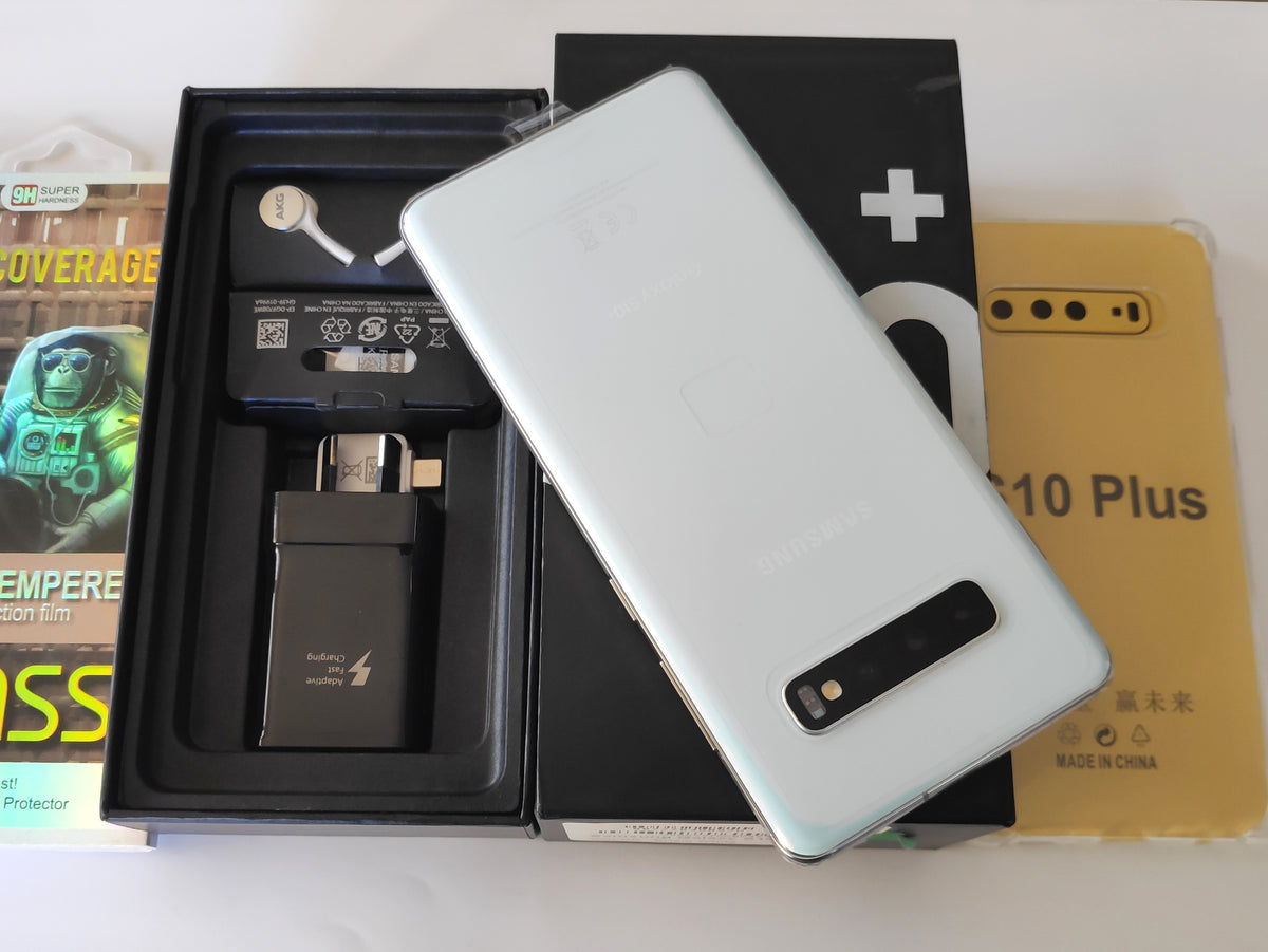 Samsung Galaxy S10 Plus 128GB Prism White, Like New with Free Case, Screen Protector