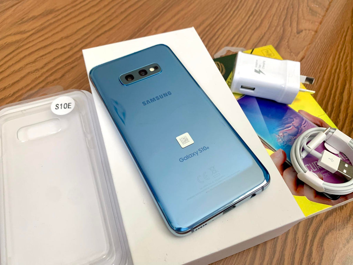 Samsung Galaxy S10e Prism Blue 128GB SM-G970U New Case, Glass Screen Protector (As New)