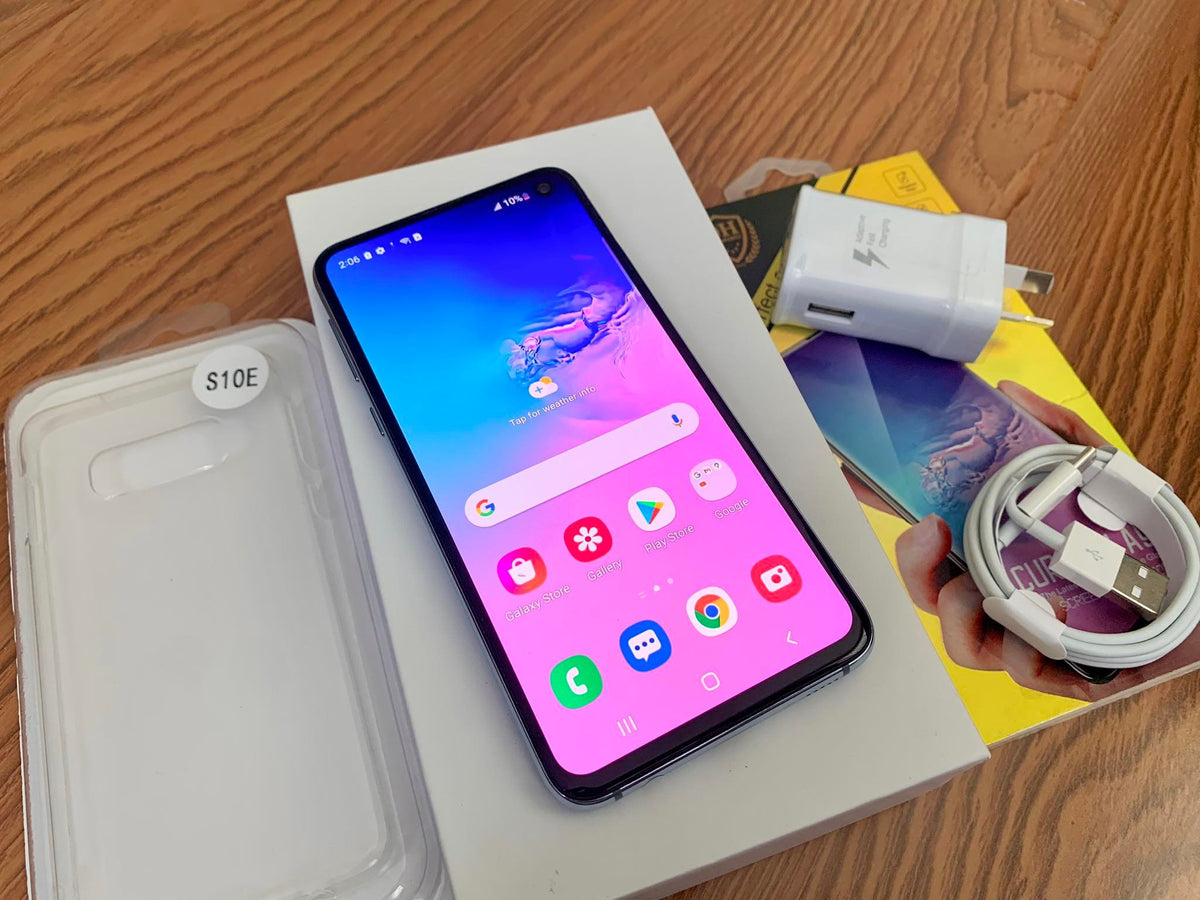 Samsung Galaxy S10e Prism Blue 128GB SM-G970U New Case, Glass Screen Protector (As New)